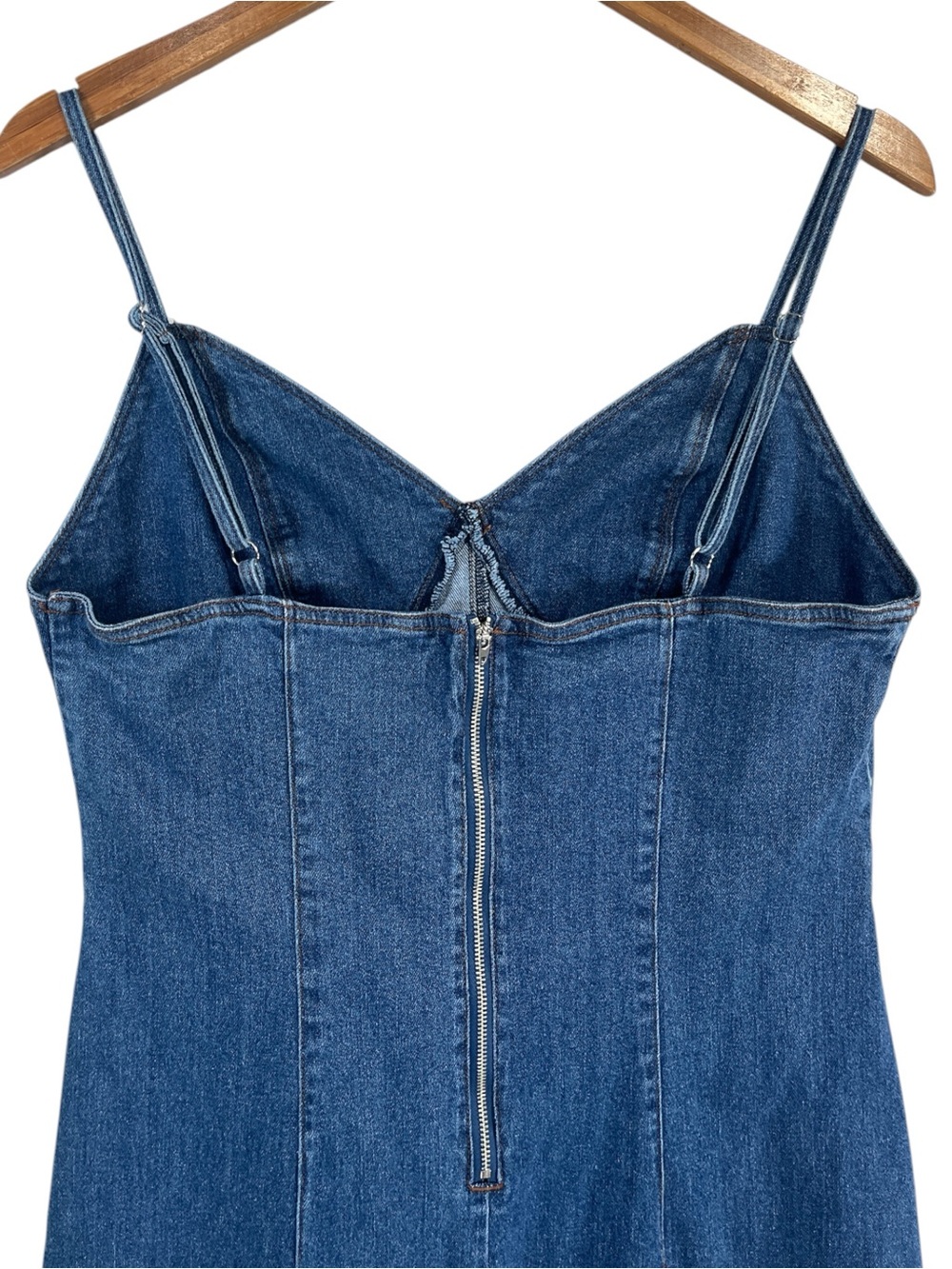 House of Harlow 1960 denim bustier style midi dress with high side slit Size L - Picture 8 of 10